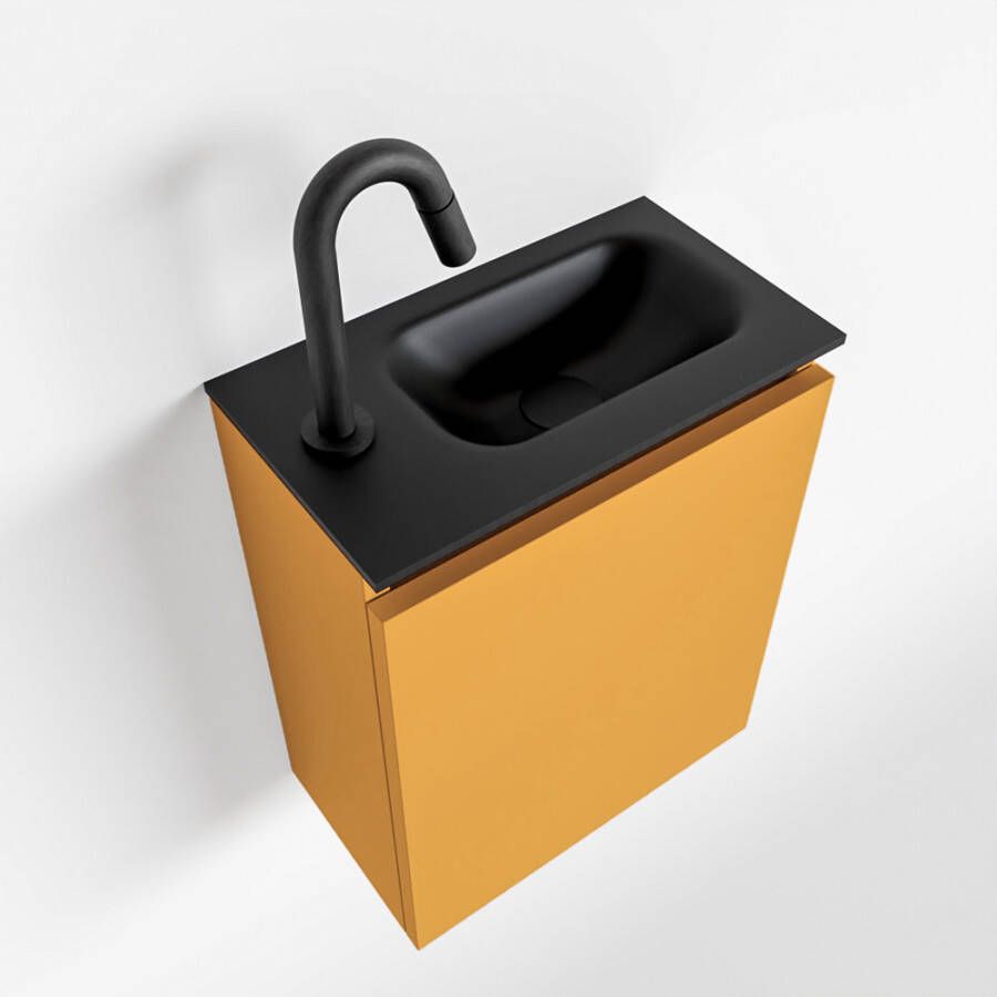 Mondiaz TURE Toiletmeubel 40x23x50cm met 1 kraangaten 1 deuren ocher mat Wastafel Eden rechts Solid Surface Zwart FK75341509 - Foto 2