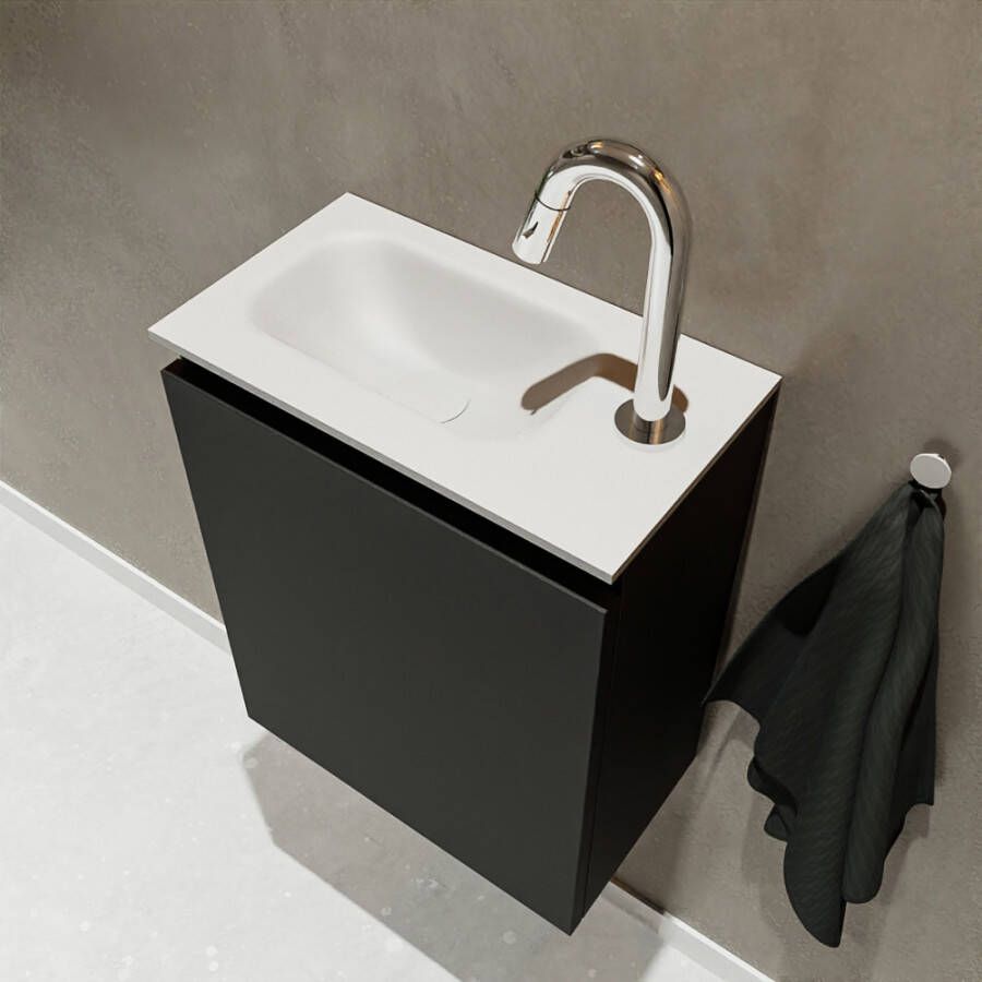 Mondiaz TURE Fonteinset 40x23x50cm 1 kraangat 1 deur urban mat Wasbak links Solid Surface Wit FK75341033