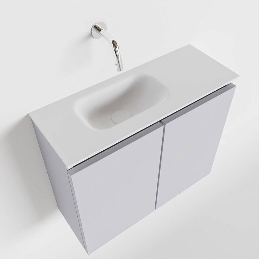 Mondiaz TURE Toiletmeubel 60x23x50cm met 0 kraangaten 2 deuren cale mat Wastafel Eden links Solid Surface Wit FK75341250