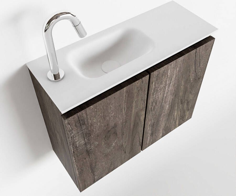 Mondiaz TURE Fonteinset 60x23x50cm 1 kraangat 2 deuren dark brown mat Wasbak links Solid Surface Wit FK75341309 - Foto 2