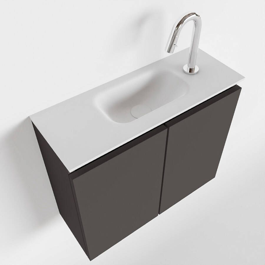 Mondiaz TURE Fonteinset 60x23x50cm 1 kraangat 2 deuren darkgrey mat Wasbak midden Solid Surface Wit FK75341067 - Foto 2