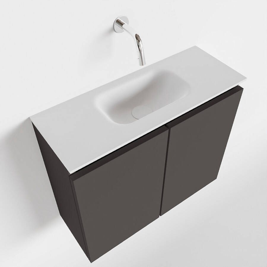 Mondiaz TURE Fonteinset 60x23x50cm 0 kraangaten 2 deuren darkgrey mat Wasbak midden Solid Surface Wit FK75341068