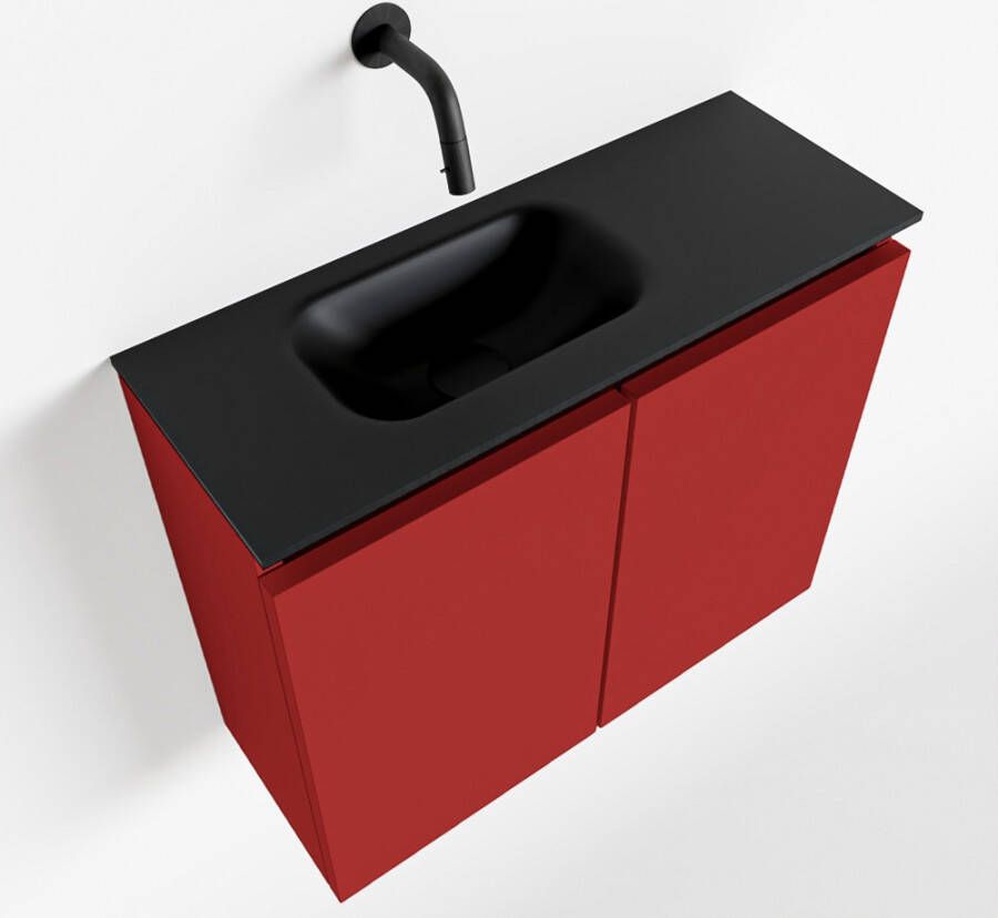 Mondiaz TURE Toiletmeubel 60x23x50cm met 0 kraangaten 2 deuren fire mat Wastafel Eden links Solid Surface Zwart FK75341543