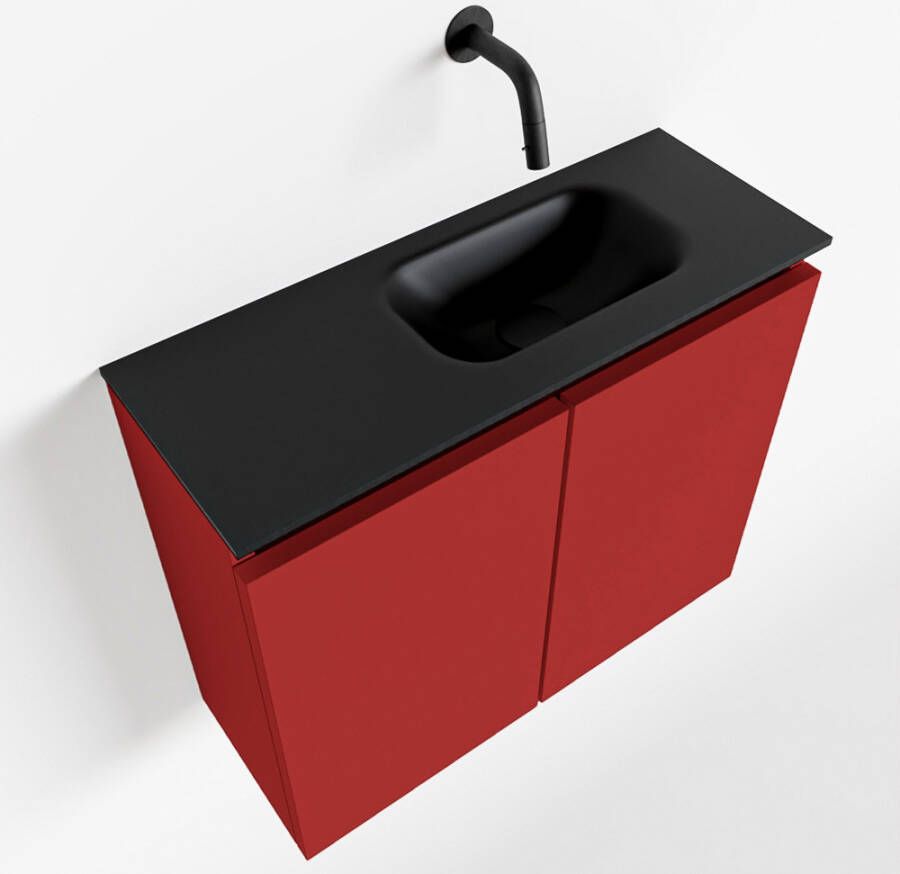 Mondiaz TURE Toiletmeubel 60x23x50cm met 0 kraangaten 2 deuren fire mat Wastafel Eden rechts Solid Surface Zwart FK75341545