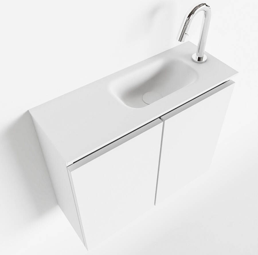 Mondiaz TURE Fonteinset 60x23x50cm 1 kraangat 2 deuren talc mat Wasbak rechts Solid Surface Wit FK75341011 - Foto 2