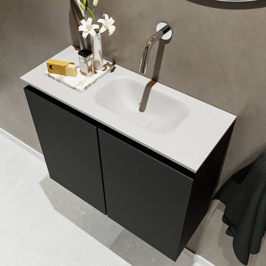 Mondiaz TURE Fonteinset 60x23x50cm 0 kraangaten 2 deuren urban mat Wasbak rechts Solid Surface Wit FK75341042 - Foto 2