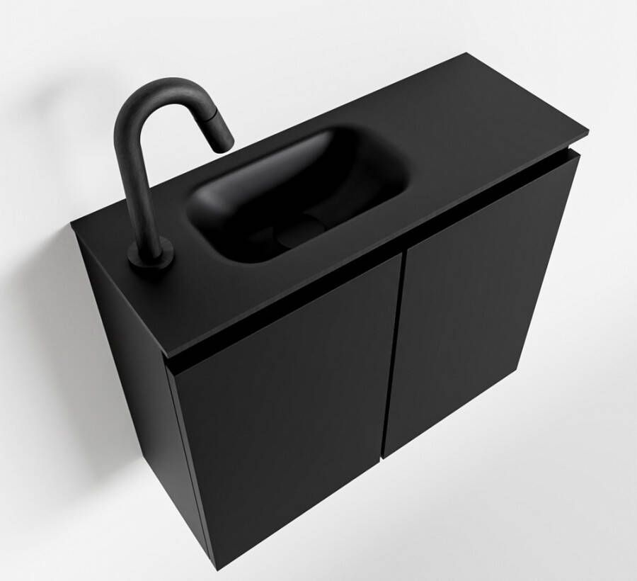 Mondiaz TURE Fonteinset 60x23x50cm 1 kraangat 2 deuren urban mat Wasbak links Solid Surface Zwart FK75341397 - Foto 2