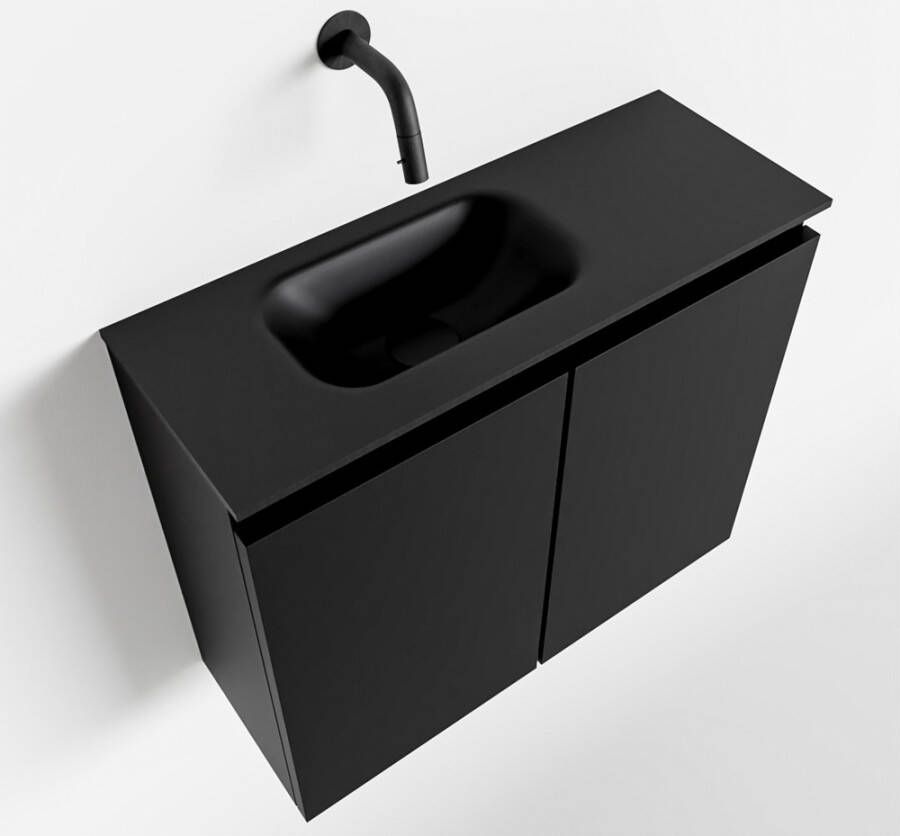 Mondiaz TURE Fonteinset 60x23x50cm 0 kraangaten 2 deuren urban mat Wasbak links Solid Surface Zwart FK75341398 - Foto 2