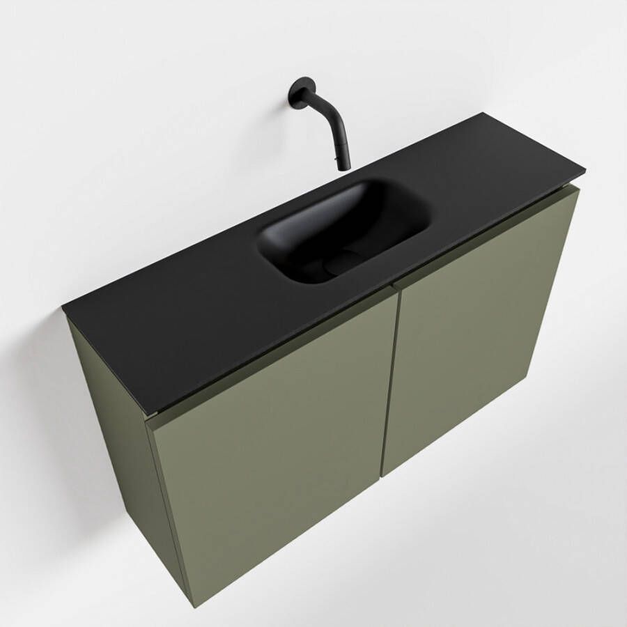 Mondiaz TURE Toiletmeubel 80x23x50cm met 0 kraangaten 2 deuren army mat Wastafel Eden midden Solid Surface Zwart FK75341489 - Foto 2