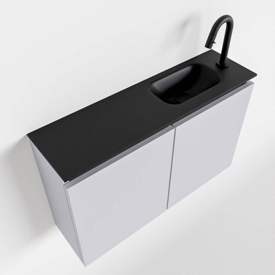 Mondiaz TURE Toiletmeubel 80x23x50cm met 1 kraangaten 2 deuren cale mat Wastafel Eden rechts Solid Surface Zwart FK75341608 - Foto 2