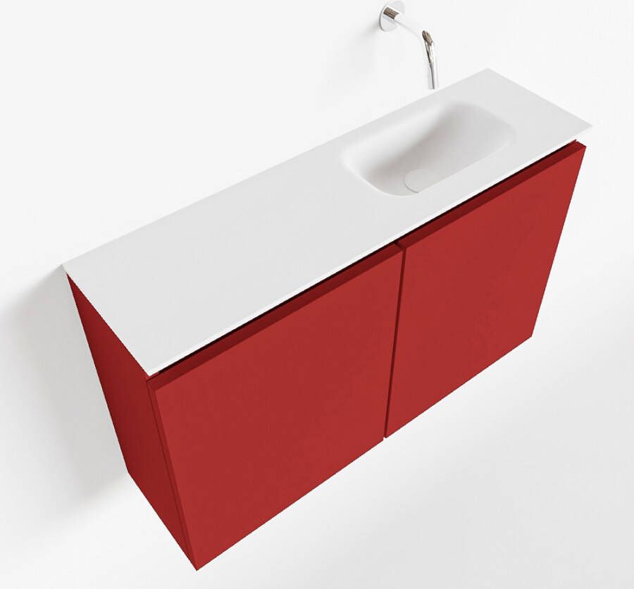 Mondiaz TURE Toiletmeubel 80x23x50cm met 0 kraangaten 2 deuren fire mat Wastafel Eden rechts Solid Surface Wit FK75341198