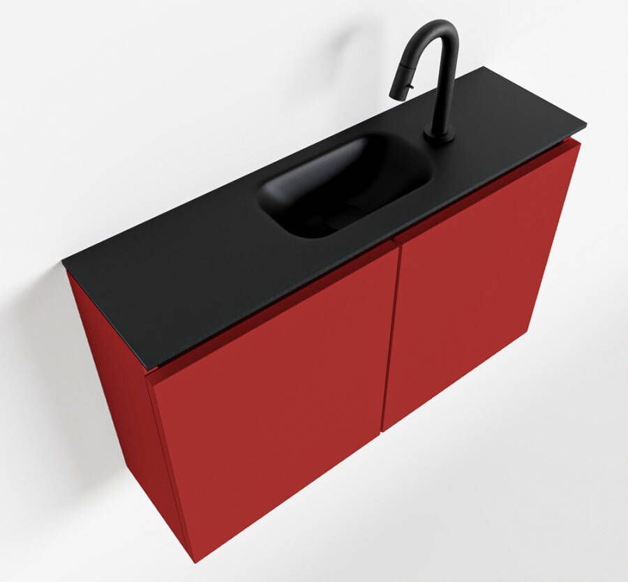 Mondiaz TURE Toiletmeubel 80x23x50cm met 1 kraangaten 2 deuren fire mat Wastafel Eden midden Solid Surface Zwart FK75341546