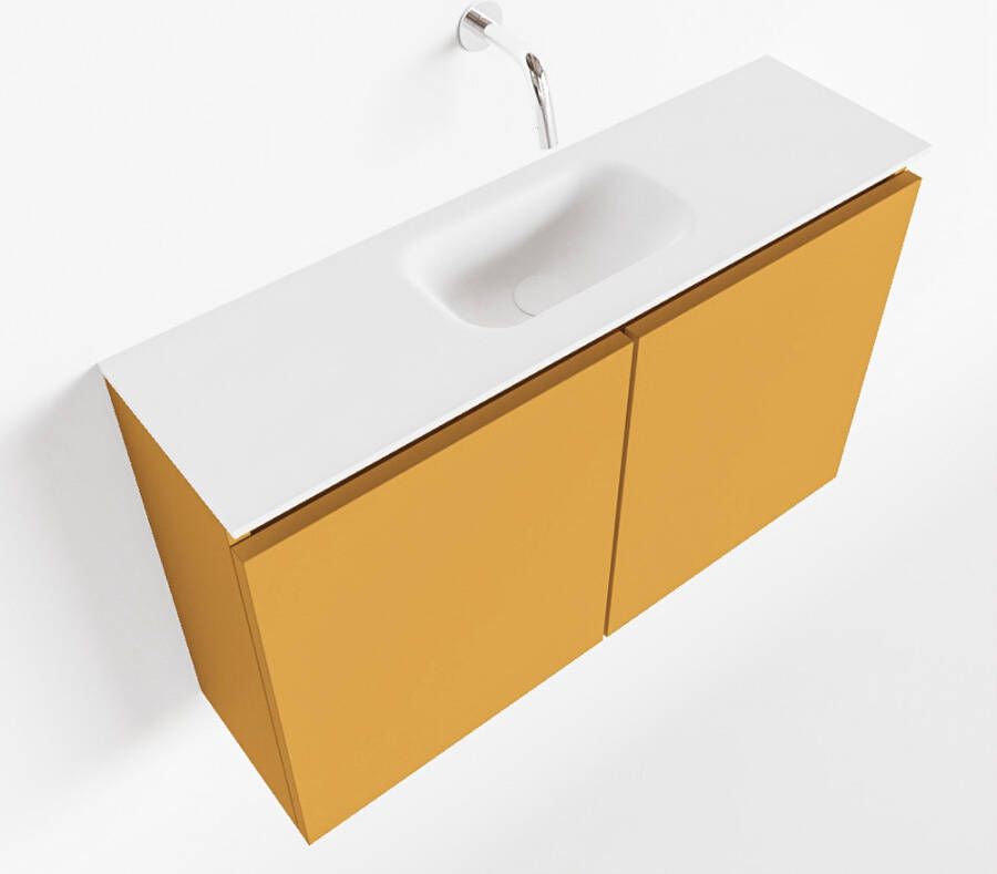 Mondiaz TURE Toiletmeubel 80x23x50cm met 0 kraangaten 2 deuren ocher mat Wastafel Eden midden Solid Surface Wit FK75341164 - Foto 3