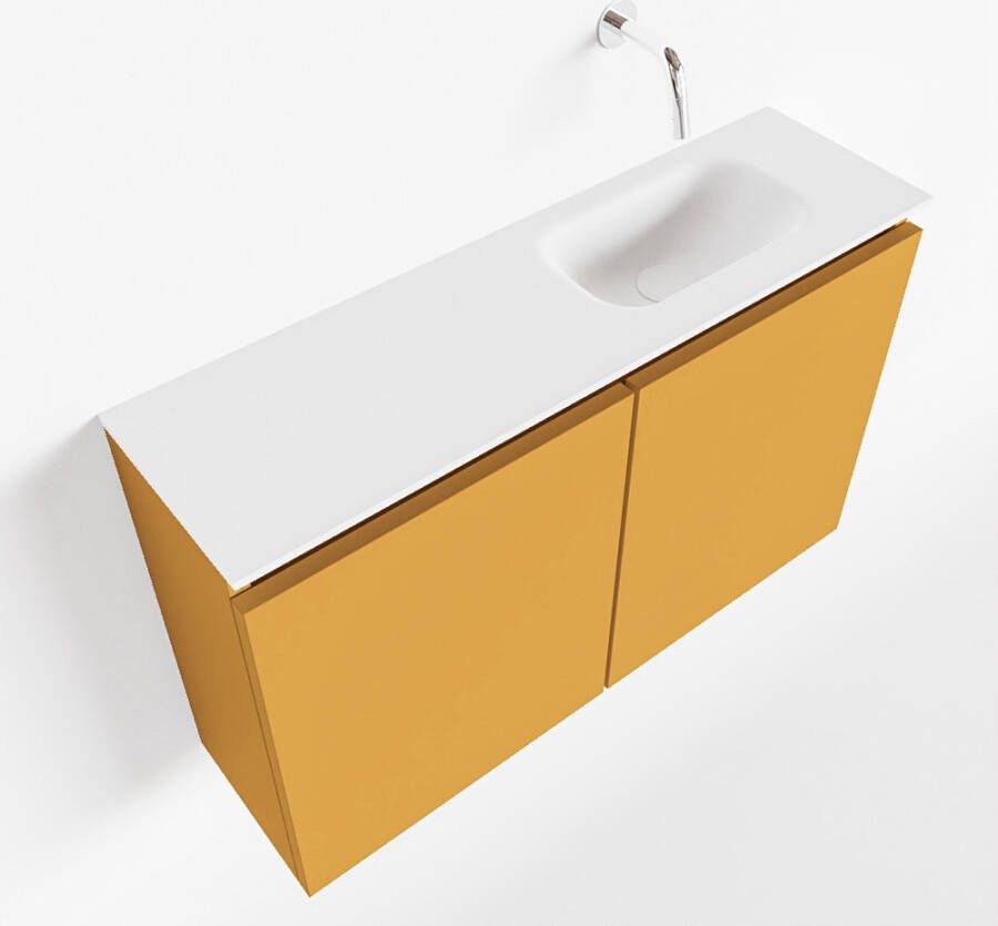Mondiaz TURE Toiletmeubel 80x23x50cm met 0 kraangaten 2 deuren ocher mat Wastafel Eden rechts Solid Surface Wit FK75341168
