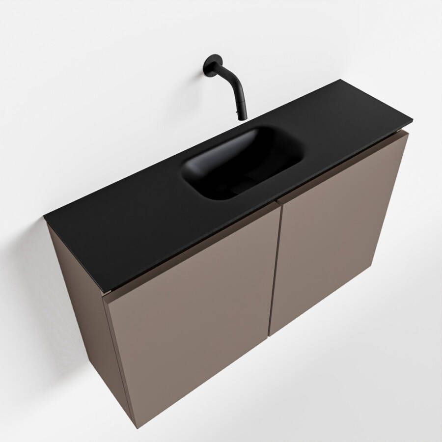 Mondiaz TURE Toiletmeubel 80x23x50cm met 0 kraangaten 2 deuren smoke mat Wastafel Eden midden Solid Surface Zwart FK75341460 - Foto 2