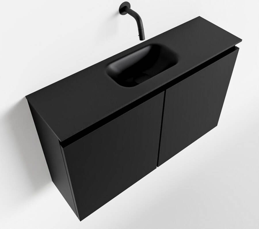 Mondiaz TURE Fonteinset 80x23x50cm 0 kraangaten 2 deuren urban mat Wasbak midden Solid Surface Zwart FK75341402 - Foto 2