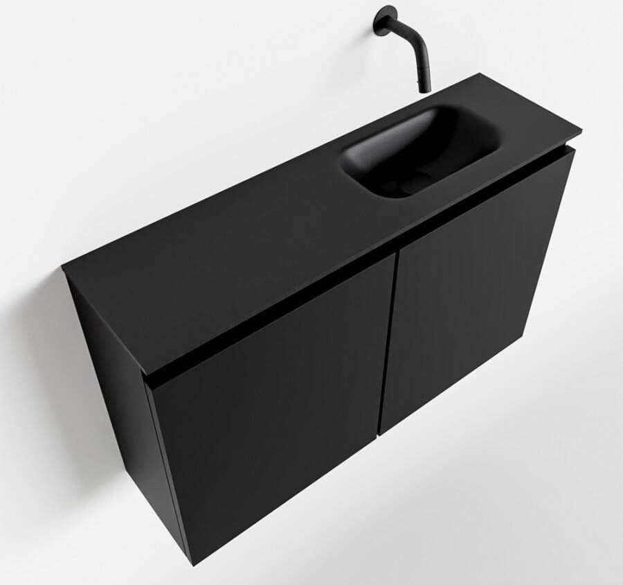 Mondiaz TURE Fonteinset 80x23x50cm 0 kraangaten 2 deuren urban mat Wasbak rechts Solid Surface Zwart FK75341406 - Foto 2