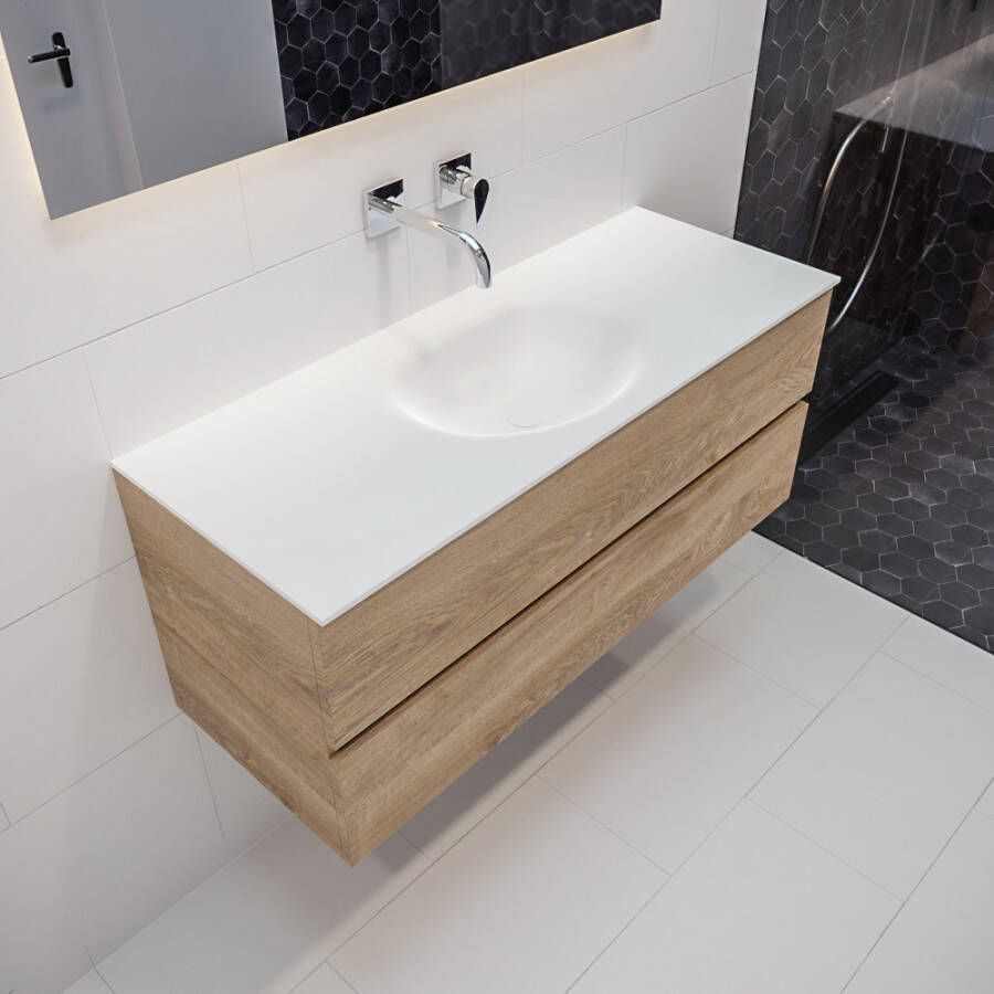 Mondiaz VICA Badkamermeubelset 120cm 2 lades wasbak Moon midden 0 kraangaten solid surface washed oak PC75341192 - Foto 2