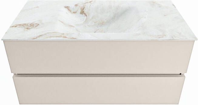 Mondiaz Vica Dlux badmeubel 100cm Linen Cloud wastafel Frappe midden met 1 kraangat
