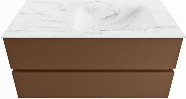 Mondiaz VICA-DLUX 100cm badmeubel onderkast Rust 2 lades. Inbouw wastafel CLOUD rechts zonder kraangat kleur Opalo.