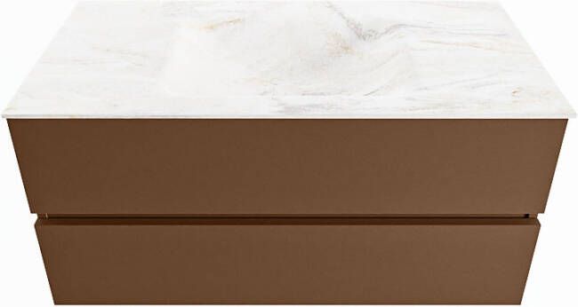 Mondiaz VICA-DLUX 100cm badmeubel onderkast Rust 2 lades. Inbouw wastafel CLOUD midden 1 kraangat kleur Ostra.