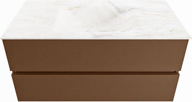 Mondiaz VICA-DLUX 100cm badmeubel onderkast Rust 2 lades. Inbouw wastafel CLOUD midden zonder kraangat kleur Ostra.