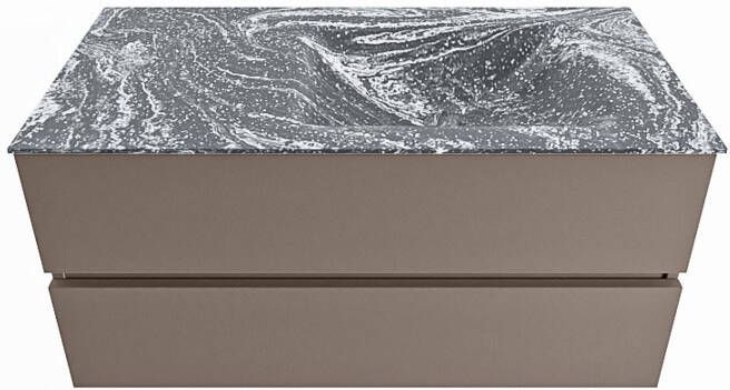 Mondiaz VICA-DLUX 100cm badmeubel onderkast Smoke 2 lades. Inbouw wastafel CLOUD rechts 1 kraangat kleur Lava.