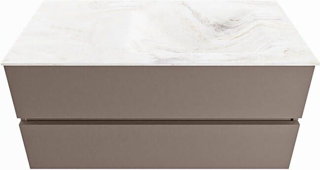 Mondiaz VICA-DLUX 100cm badmeubel onderkast Smoke 2 lades. Inbouw wastafel CLOUD rechts zonder kraangat kleur Ostra.