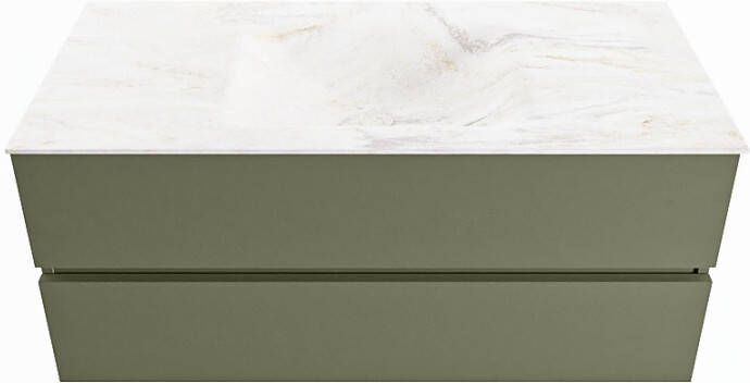 Mondiaz Vica Dlux badmeubel 110cm Army Cloud wastafel Ostra midden met 1 kraangat