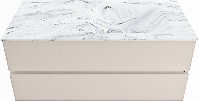 Mondiaz VICA-DLUX 110cm badmeubel onderkast Linen 2 lades. Inbouw wastafel CLOUD rechts zonder kraangat kleur Glace.