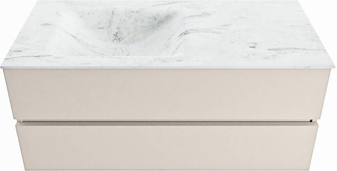 Mondiaz VICA-DLUX 110cm badmeubel onderkast Linen 2 lades. Inbouw wastafel CLOUD links zonder kraangat kleur Opalo.