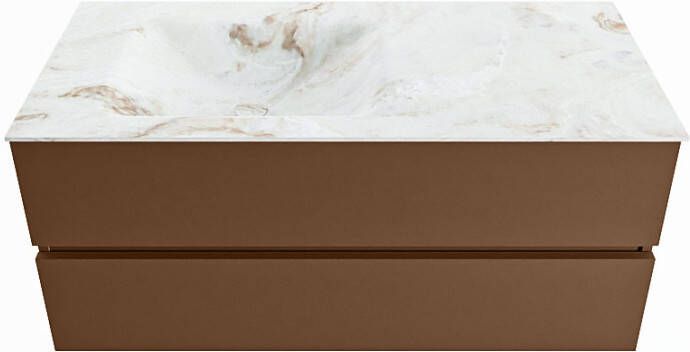 Mondiaz Vica Dlux badmeubel 110cm Rust Cloud wastafel Frappe links zonder kraangat