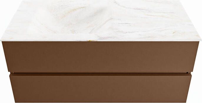 Mondiaz Vica Dlux badmeubel 110cm Rust Cloud wastafel Ostra links met 1 kraangat