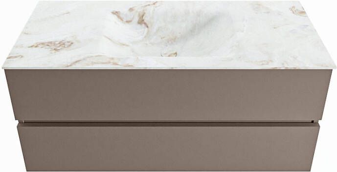 Mondiaz VICA-DLUX 110cm badmeubel onderkast Smoke 2 lades. Inbouw wastafel CLOUD midden 1 kraangat kleur Frappe.