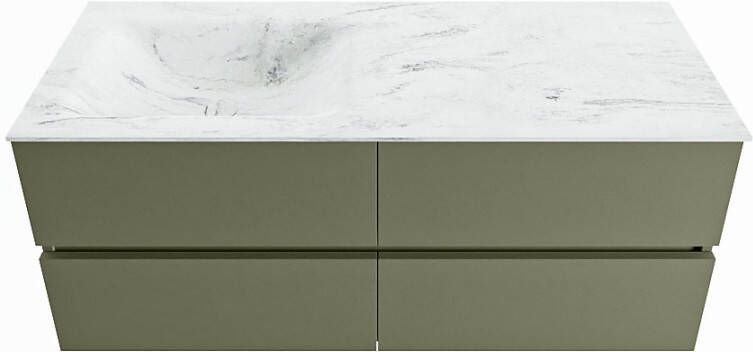 Mondiaz Vica Dlux badmeubel 120cm Army Cloud wastafel Opalo links met 1 kraangat