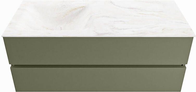 Mondiaz Vica Dlux badmeubel 120cm Army Cloud wastafel Ostra links met 1 kraangat
