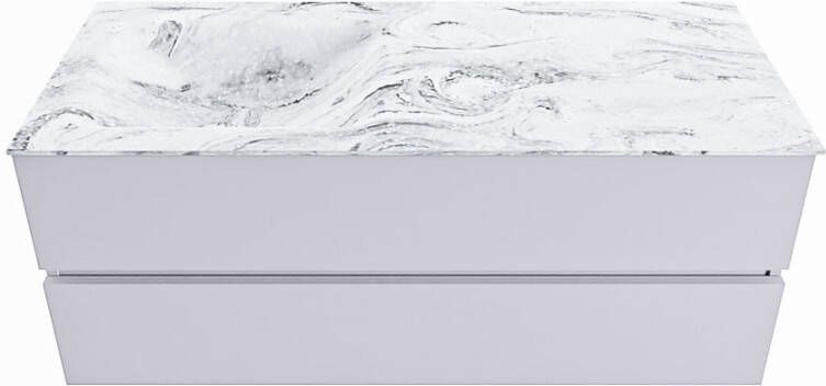 Mondiaz VICA-DLUX 120cm badmeubel onderkast Cale 2 lades. Inbouw wastafel CLOUD links 1 kraangat kleur Glace.