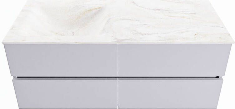 Mondiaz VICA-DLUX 120cm badmeubel onderkast Cale 4 lades. Inbouw wastafel CLOUD links 1 kraangat kleur Ostra.