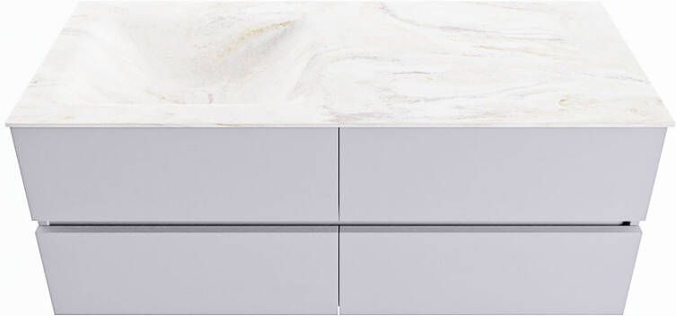 Mondiaz VICA-DLUX 120cm badmeubel onderkast Cale 4 lades. Inbouw wastafel CLOUD links zonder kraangat kleur Ostra.