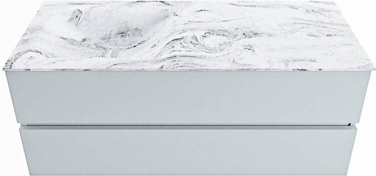 Mondiaz VICA-DLUX 120cm badmeubel onderkast Clay 2 lades. Inbouw wastafel CLOUD links 1 kraangat kleur Glace.