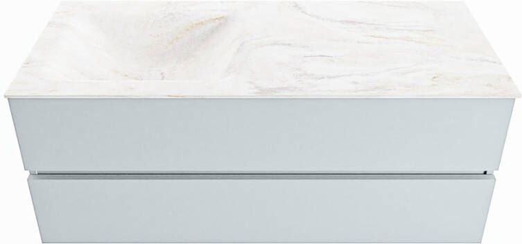 Mondiaz Vica Dlux badmeubel 120cm Clay Cloud wastafel Ostra links met 1 kraangat