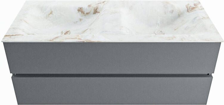 Mondiaz VICA-DLUX 120cm badmeubel onderkast Plata 2 lades. Inbouw wastafel CLOUD dubbel zonder kraangat kleur Frappe.