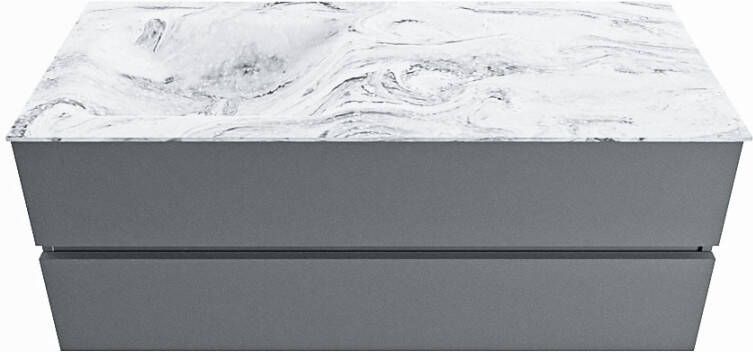Mondiaz VICA-DLUX 120cm badmeubel onderkast Plata 2 lades. Inbouw wastafel CLOUD links 1 kraangat kleur Glace.