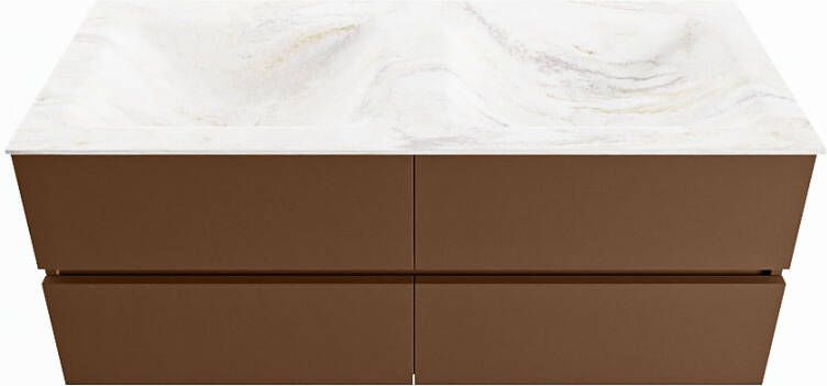 Mondiaz VICA-DLUX 120cm badmeubel onderkast Rust 4 lades. Inbouw wastafel CLOUD dubbel 2 kraangaten kleur Ostra.