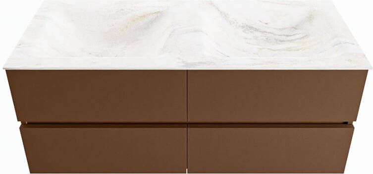 Mondiaz VICA-DLUX 120cm badmeubel onderkast Rust 4 lades. Inbouw wastafel CLOUD dubbel zonder kraangat kleur Ostra.