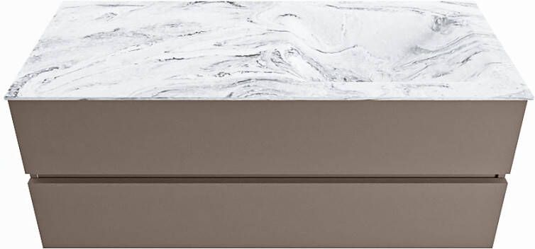 Mondiaz VICA-DLUX 120cm badmeubel onderkast Smoke 2 lades. Inbouw wastafel CLOUD rechts zonder kraangat kleur Glace.