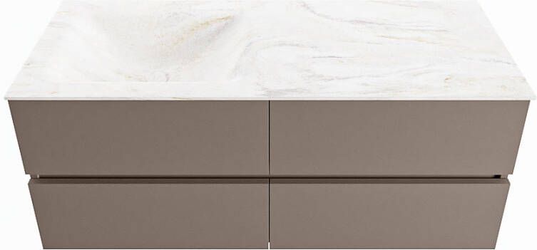 Mondiaz VICA-DLUX 120cm badmeubel onderkast Smoke 4 lades. Inbouw wastafel CLOUD links 1 kraangat kleur Ostra.