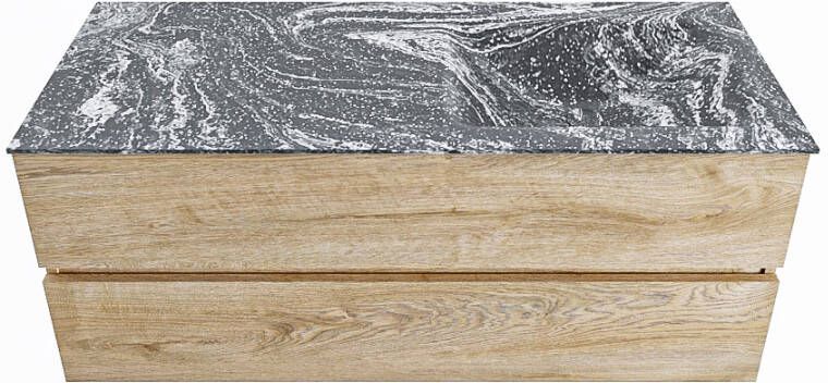 Mondiaz VICA-DLUX 120cm badmeubel onderkast Washed Oak 2 lades. Inbouw wastafel CLOUD rechts zonder kraangat kleur Lava.