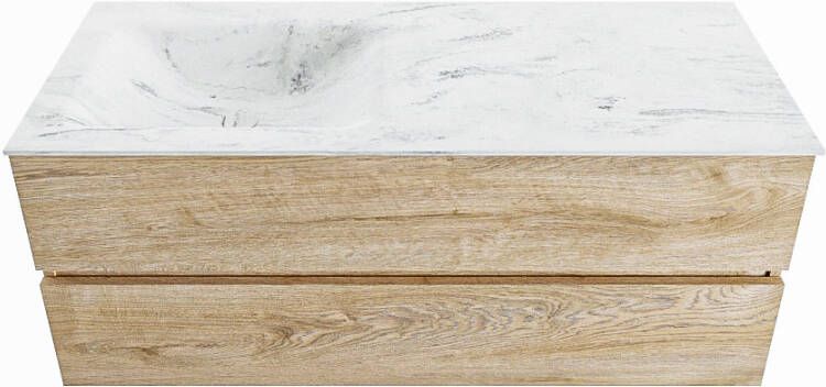 Mondiaz Vica Dlux badmeubel 120cm Washed Oak Cloud wastafel Opalo links met 1 kraangat