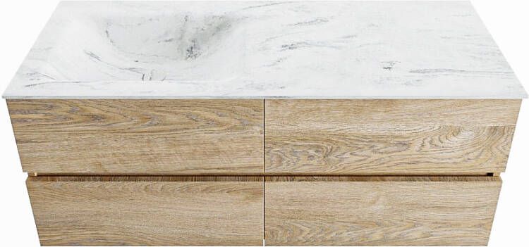 Mondiaz Vica Dlux badmeubel 120cm Washed Oak Cloud wastafel Opalo links zonder kraangat